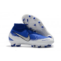 Nike Phantom Vision Elite DF FG Crampons de Foot Bleu Blanc Argent