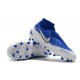 Nike Phantom Vision Elite DF FG Crampons de Foot Bleu Blanc Argent