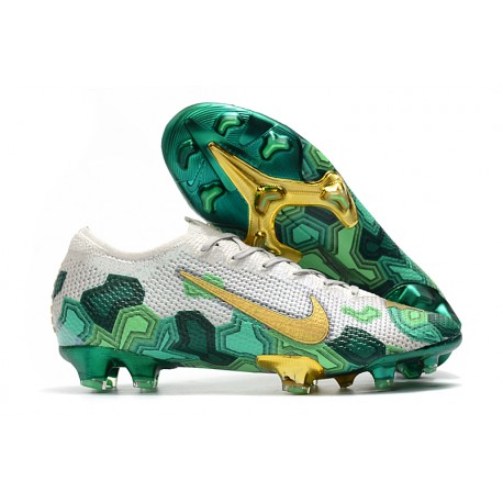 Mbappe Nike Chaussures Mercurial Vapor XIII 360 Elite FG Gris Or Vert