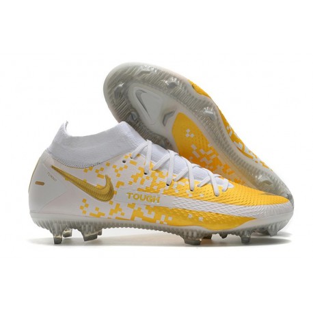 Crampons de Foot Nike Phantom GT Elite DF FG Or Blanc