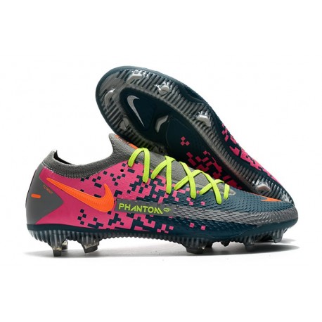 Nike Phantom GT Elite FG Crampon de Football Bleu Gris Rose