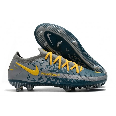 Nike Phantom GT Elite FG Crampon de Football Bleu Gris Jaune