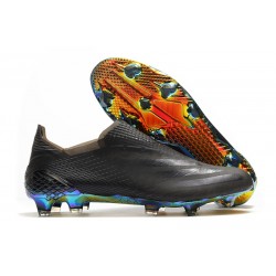 adidas X Ghosted+ FG Crampon Football Superstealth - Noir Bleu cyan