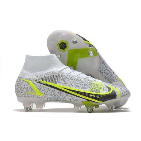 Nike Mercurial Superfly 8 Elite SG PRO Silver Safari - Blanc Noir Argenté Jaune Fluo