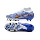 Nike Air Zoom Mercurial Superfly 9 Elite SG Blanc Bleu Or