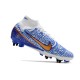 Nike Air Zoom Mercurial Superfly 9 Elite SG Blanc Bleu Or