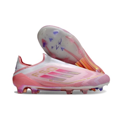 adidas F50 Elite Sans Lacets FG Rose Blanc