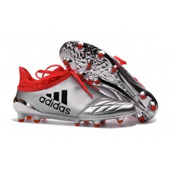 2016 Adidas Hommes Chaussure X 16+ Purechaos FG / AG Cuir Argent Noir Rouge