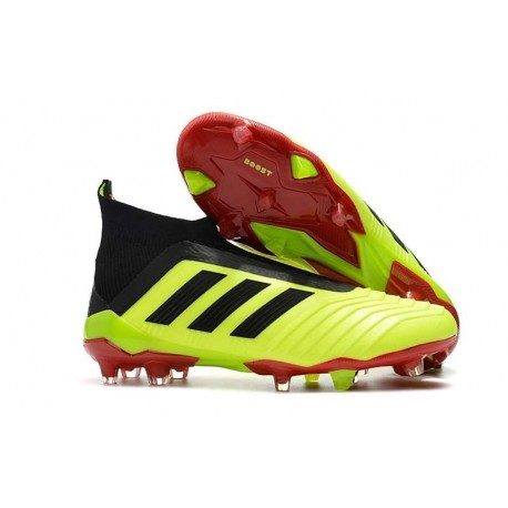 Chaussures de Football Pas Cher Adidas Predator 18+ FG Volt Noir Rouge