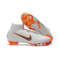 Crampons de football Nike Mercurial Superfly VI 360 Elite FG Blanc Gris Métallique Orange Total