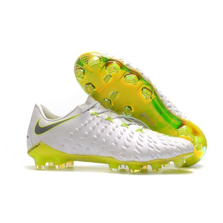 Nouveau Chaussures de Football Nike Hypervenom Phantom III Elite FG Blanc Gris Métallique Volt