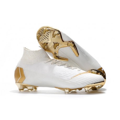 Crampons de football 2018 Nike Mercurial Superfly VI 360 Elite FG Or Blanc